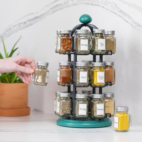Revolving Spice Rack with 24 Glass Jars & Free 5-Year Refill Program