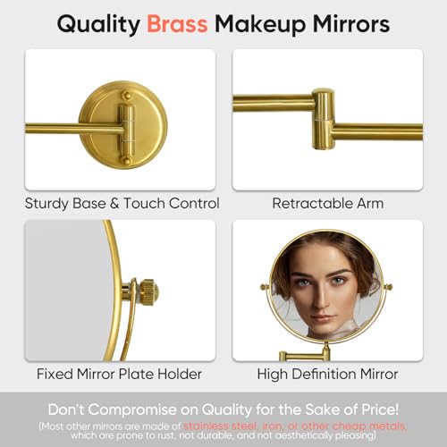 GURUN 8-Inch Wall Mounted Makeup Mirror with 10X Magnification - Retro Gold