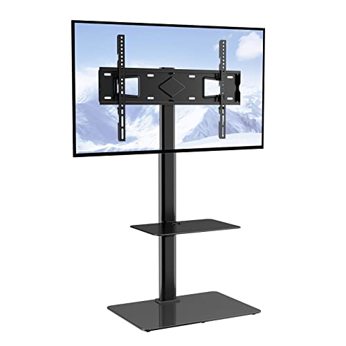 VEVOR Adjustable Swivel Floor TV Stand for 32-65 Inch TVs, Tempered Glass Base