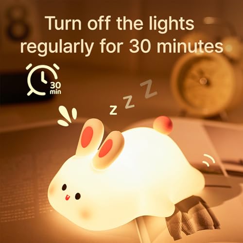 Cute Silicone Rabbit Night Light, Dimmable Light up Bunny, Cute Silicone Baby lamp, Rechargeable Bunny Light for Kids Room Decor, Squishy lamp for Nursery Breastfeeding Bedroom Living Room