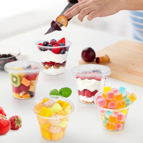 300 Pack 9 oz Clear Plastic Cups with Flat No Hole Lids - Leak-Proof, Disposable, Food-Grade PET