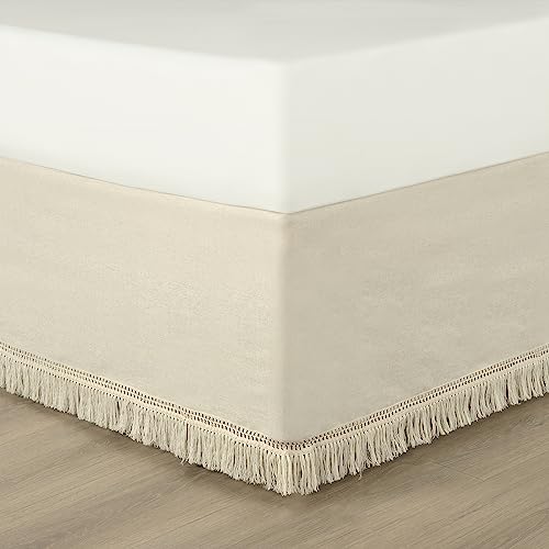 King Size Boho Fringe Bed Skirt - Neutral Wrap Around 78x80 Inches