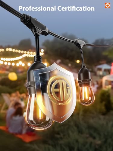 Addlon 48FT Black Outdoor String Lights with Vintage Edison Bulbs - Weatherproof ETL
