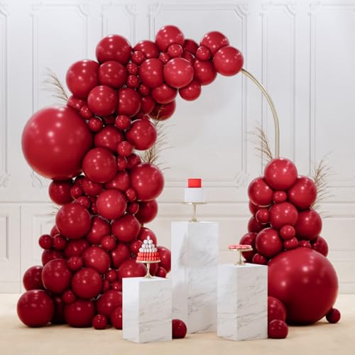 PartyWoo Burgundy Balloons 92 pcs Different Sizes Pack of 18 12 10 5 Inch Dark Red Maroon Fall Balloon Arch Kit Garland for Graduation Thanksgiving Valentine's Day Birthday Party Decorations Red-Y62