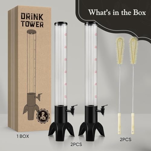 COSYOO 2PCS 3L Drink Tower Dispenser with Ice Tube & LED Light for Parties & Bars