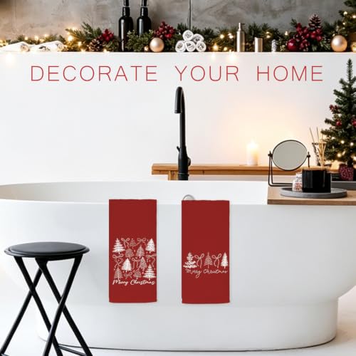 Ceosian Red Christmas Tree Kitchen Towel Set of 2 with Red Trees Pattern