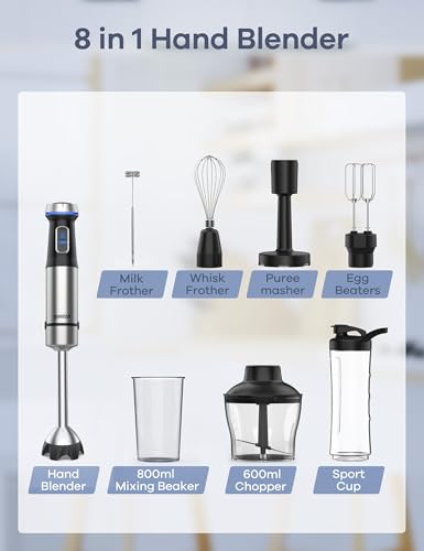 Ganiza 1000W Handheld Immersion Blender with 8-in-1 Attachments, 16 Speeds