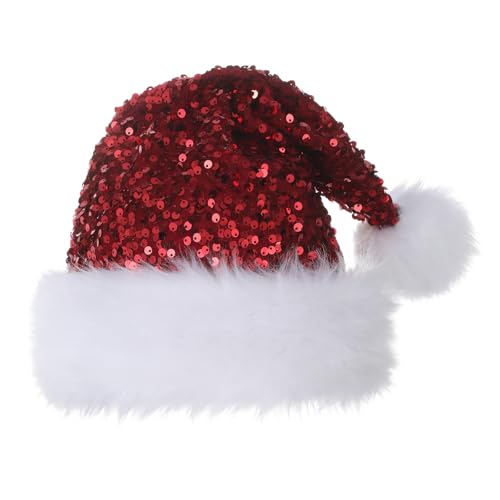 Personalized Sequin Santa Hat for Adults, Red Glitter Christmas Party Hat, Xmas Halloween New Year Holiday Headwear