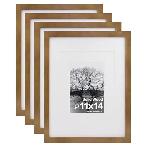 Light Brown 11x14 Solid Wood Picture Frame with Mat - Wall Mount & Tabletop Display