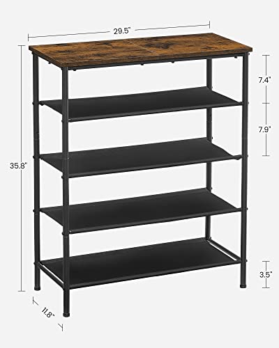 VASAGLE 5-Tier Shoe Rack - Rustic Brown & Black Steel Frame, Holds 12-16 Pairs