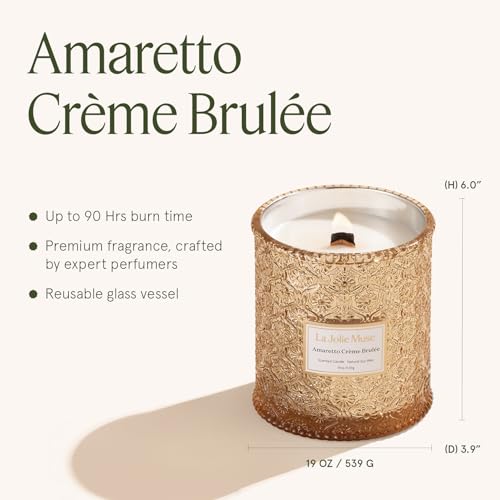 Amaretto Crème Brûlée Scented Candle - 19oz Vegan Soy, Wooden Wick, 90H Burn