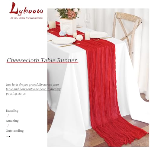 Lykoow 15 Packs Red Cheesecloth Table Runner 21.5x120in - Rustic Gauze Wedding Decor