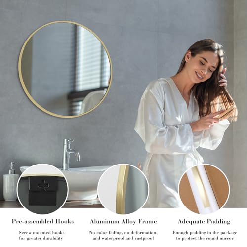 24 Inch Round Bathroom Mirror - Wall Mount Vanity Mirror with Tempered Glass