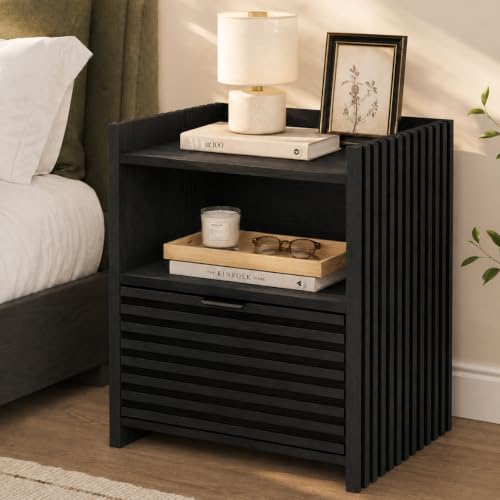 Black Oak Nightstand with Drawer - Modern End Table by Bon Augure