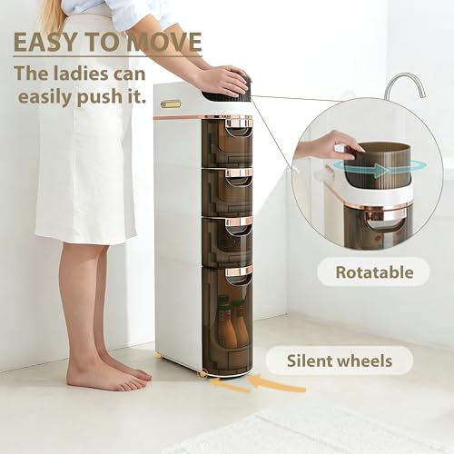 Slim 4-Tier Bathroom Storage Cabinet - Movable Narrow White Organizer