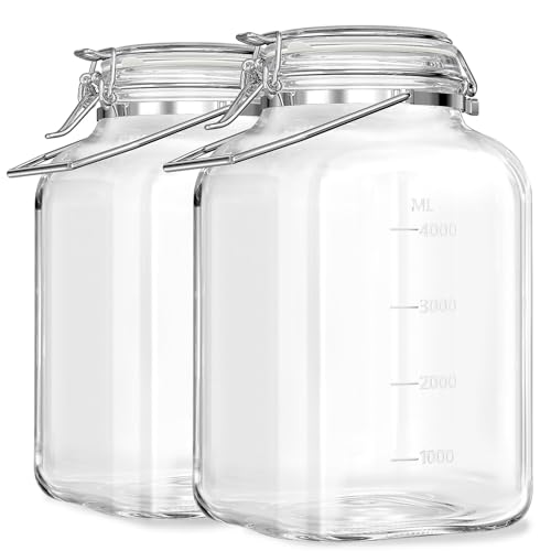 1.5 Gallon Glass Mason Jars with Airtight Lid - 2 Pack, Wide Mouth Food Storage