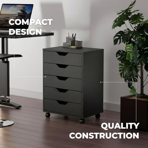 Winsome Halifax 5-Drawer Storage Cabinet - Black, Mobile & Versatile