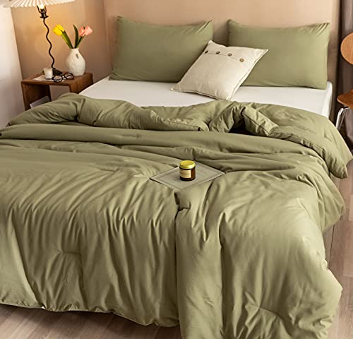 ROSGONIA Queen Comforter Set Olive Green 90x90 inches - All Season Boho Bedding, 3pcs