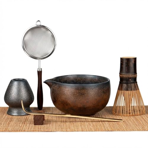 Matcha Set with 100-Prong Bamboo Whisk & Bowl - Brown, 7-Piece