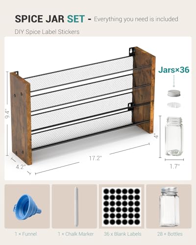 NESAPTO 36 Jars Spice Rack Organizer with Wall Mount and Countertop Use, 17.2"W x 9.4"H