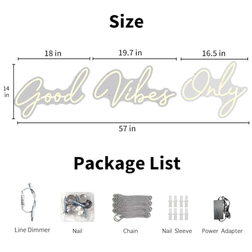 Warm White Good Vibes Only Neon Sign Dimmable LED Light with ON/OFF Switch for Home Gym Bar Party