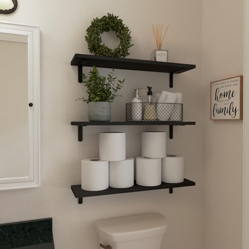 24 Inch Floating Wall Shelves Set of 6 - Black Rustic Wall Storage