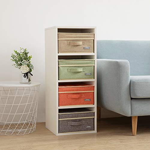 Fabric Storage Bins with Lids 4 Pack - Linen Foldable Storage Box Set, 12.4in/12in/6.7in, Multi-Color