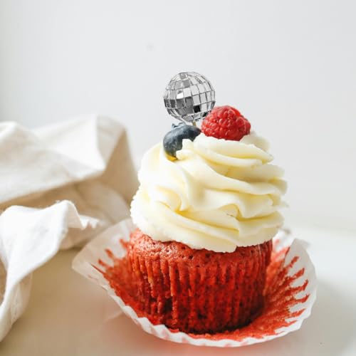 18PCS Disco Ball Cupcake Toppers, Disco Theme Cake Decorations Topper Accessories for Birthday Party Decorations 70s Disco Themed Dance Party Supplies