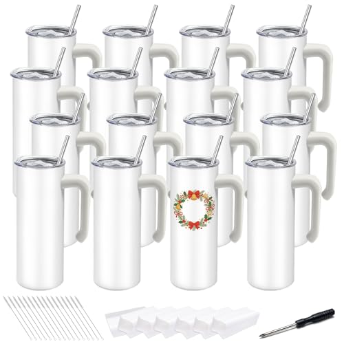 20oz Sublimation Skinny Tumbler Set with Handle & Straw - Stainless Steel Double Wall Insulated Bulk Pack