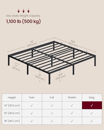 King Metal Bed Frame - 14 Inch Tall, Heavy Duty Support, Noise-Free, Under Bed Storage