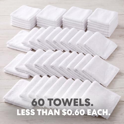 Simpli-Magic 17x14 White Cotton Terry Towels 60 Pack - Highly Absorbent Cleaning Rags