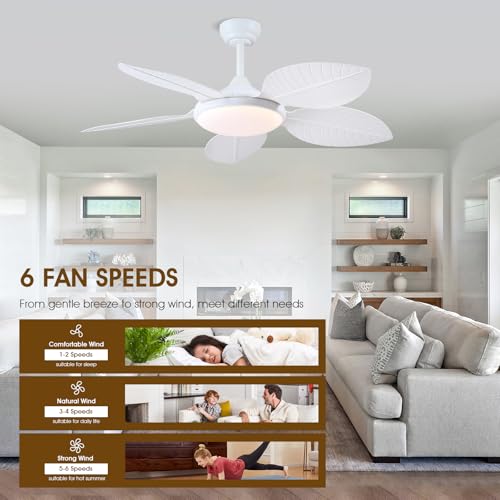 Wiviniya 48 Inch White Tropical Ceiling Fan with Lights & Remote Control