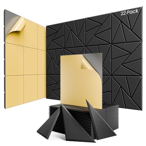 ROOME 22 Pack Self-Adhesive Acoustic Panels Black 0.4 Inch Soundproof Foam for Walls