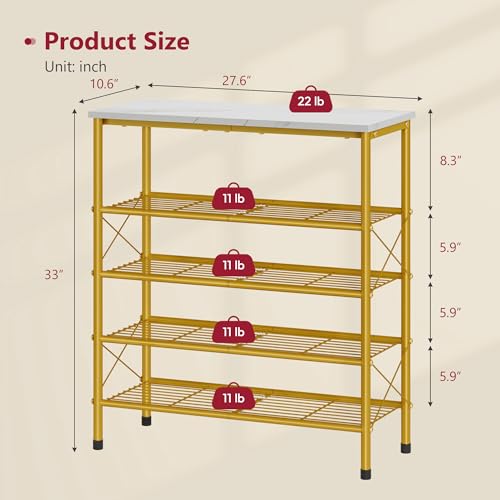 White & Gold 5-Tier Shoe Rack Organizer for 16-20 Pairs of Shoes - Tajsoon