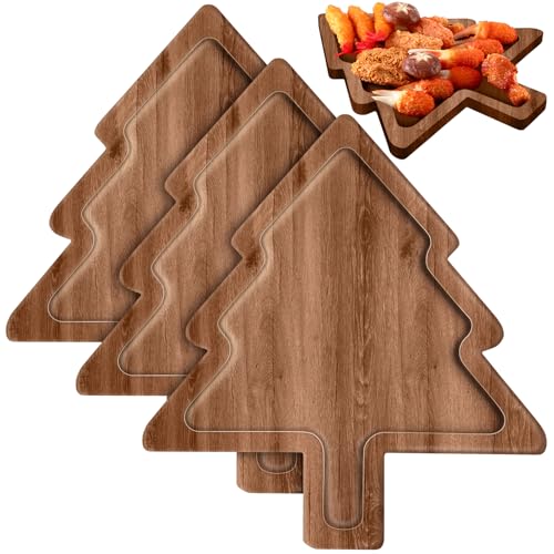 3 Pcs Christmas Tree Acacia Wood Charcuterie Boards, 12" Serving Platter Set - Ziliny