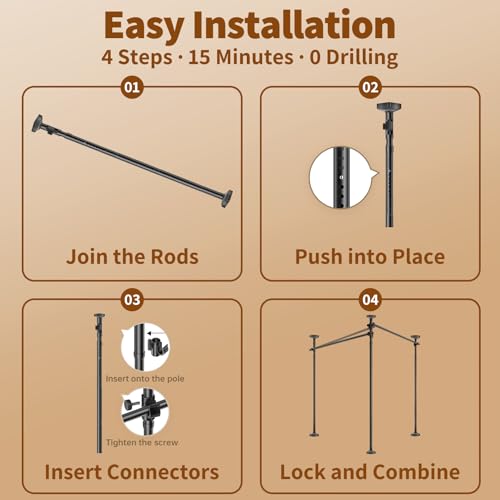 Daurore Paw Black Room Divider Curtain Rod 28-140 Inch No-Drill Adjustable