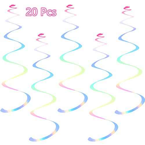 Iridescent White Swirl Hanging Decorations, Shimmer Plastic Streamer for Ceiling, Party Supplies for Birthday Graduation Bachelorette Wedding Baby Shower Graduation Christmas New Year