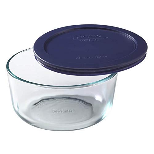 Set of 6 2-Cup Glass Bowls with Dark Blue Lids - Made in USA Food Storage