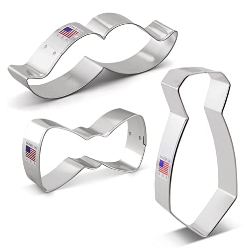 Ann Clark Father's Day Cookie Cutter Set of 3 - Mustache, Bow Tie, Necktie, Made in USA