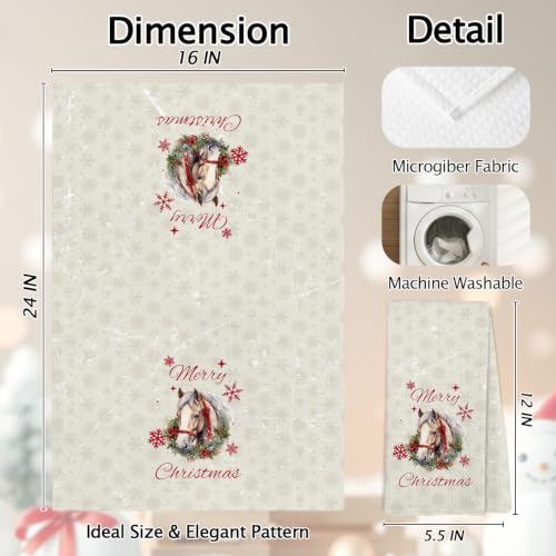 Lengues Christmas Horse Kitchen Towels - Rustic Farm Animal Decor, 16x24 inch, Horse-1