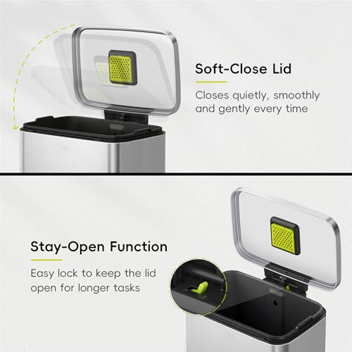 EKO Madison Matte Stainless Steel 50L Step Trash Can with Inner Liner - Fingerprint Resistant