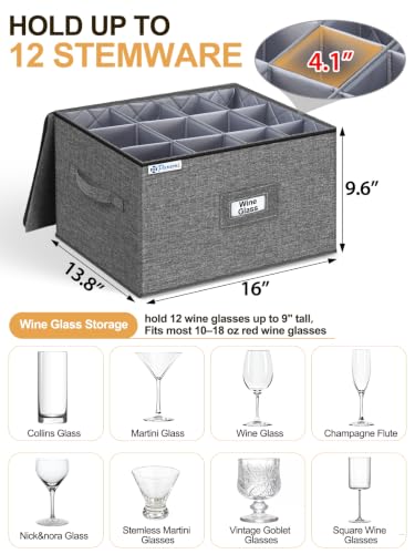Grey Wine Glass Storage Holder for 24 Glasses - Stackable Hard Shell Moving Case