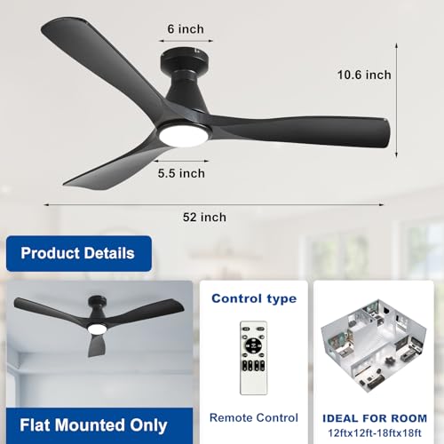 Depuley Black 52-Inch Ceiling Fan with Lights, Remote, Dimmable & Quiet Motor