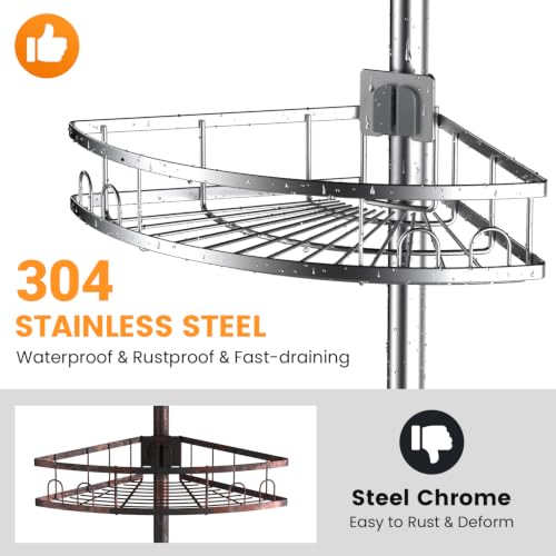 Foukus Chrome Adjustable Tension Pole Shower Caddy - Rustproof Corner Bathroom Organizer