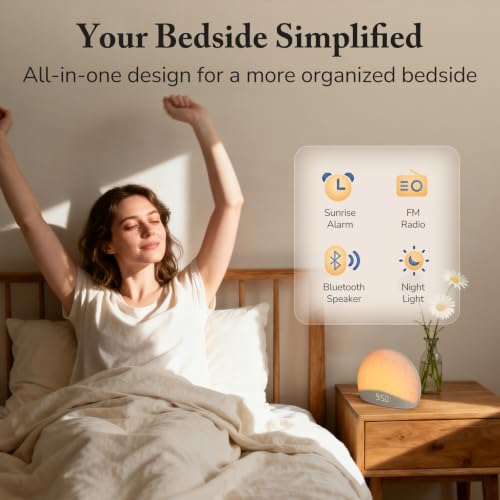 Sunrise Alarm Clock with Bluetooth Speaker & FM Radio – Gentle Wake & Night Light