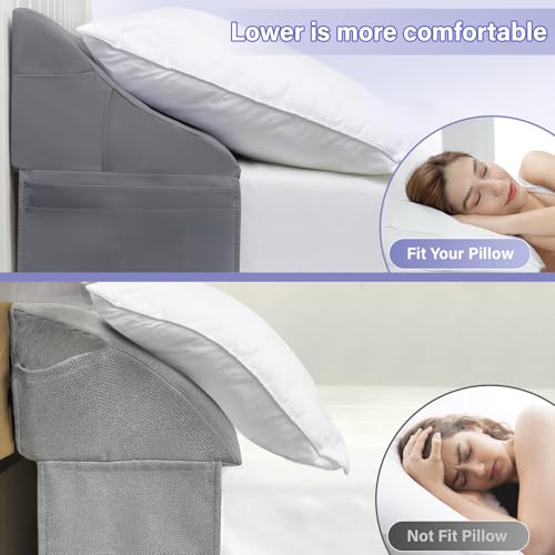 Vekkia King Size Bed Wedge Pillow 0-6 Inch Gap Filler for Headboard Grey 76x10x7