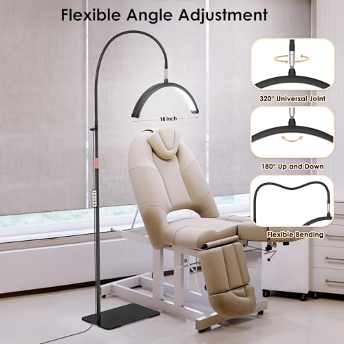 MEIAOELEC Black Half Moon Lash Light with Phone Holder, Adjustable LED Floor Lamp for Eyelash & Nail Art
