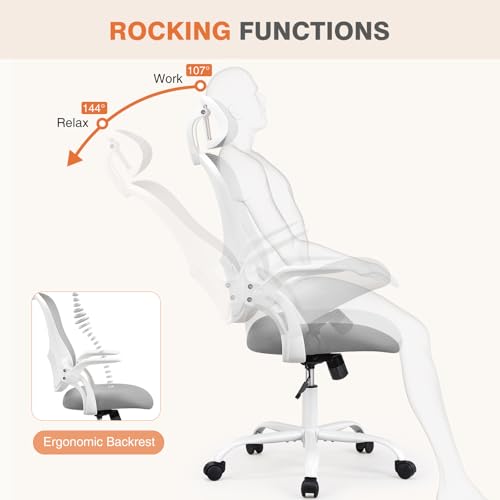 Mesh Office Desk Chair with Lumbar Support & Flip-up Armrest - Grey