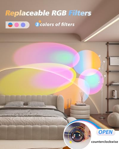 DENGALA RGB Projector Floor Lamp - Adjustable 4000K Multi-Head LED Light