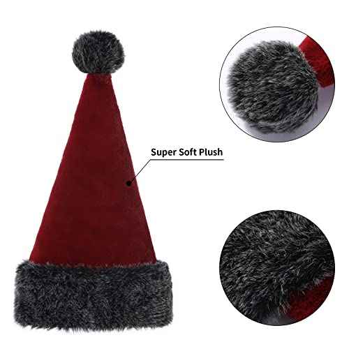 Black Plush Christmas Santa Hat,Personalized Unisex Xmas Hat for Adults